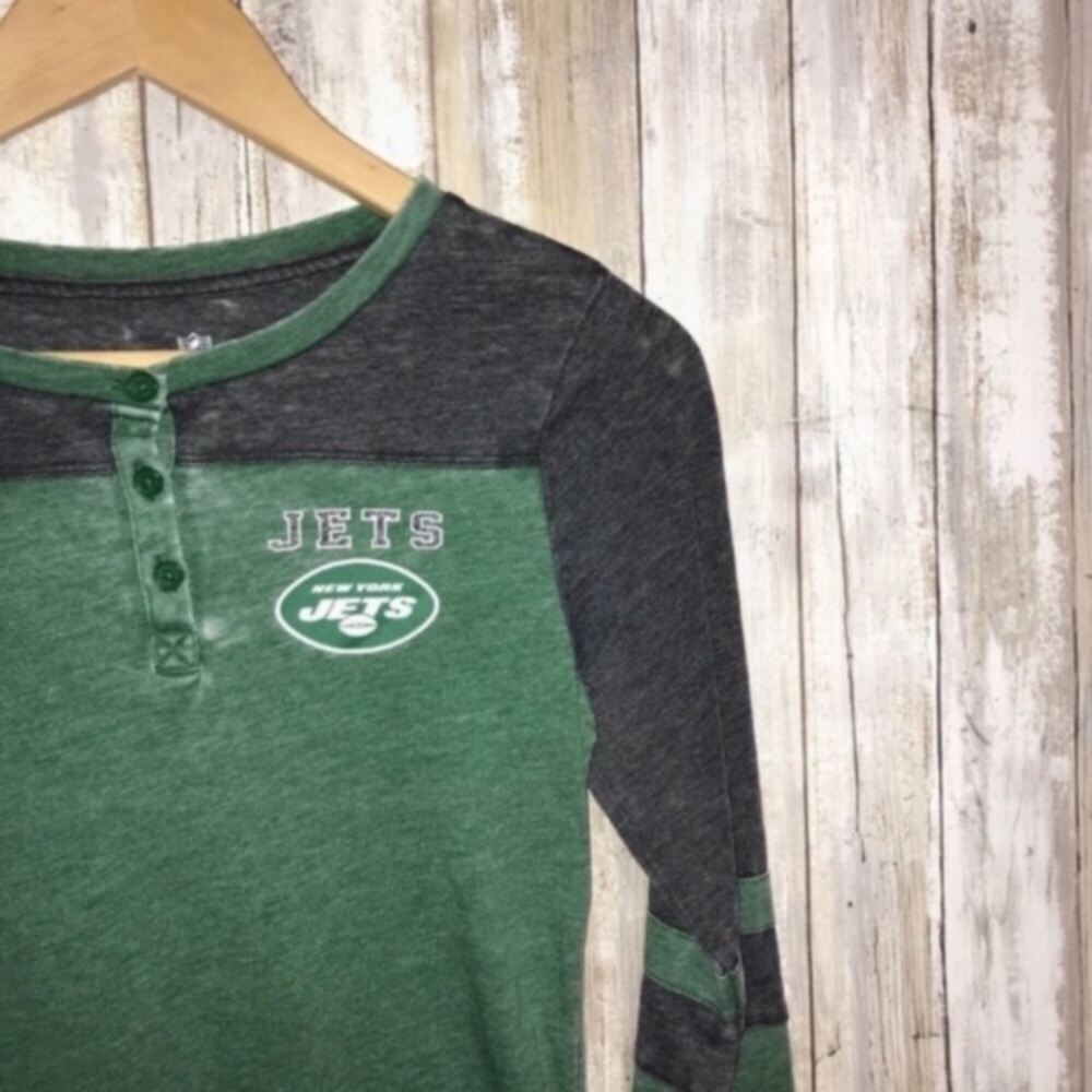 NFL New York Jets Girls Large Long Sleeve Henley Tee Green Youth L - Picture 2 of 6